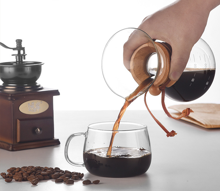 Printing Logo Heat Resistant Glass Hand Brewed Coffee Pot  Household Coffee Sharing Pot With Scale