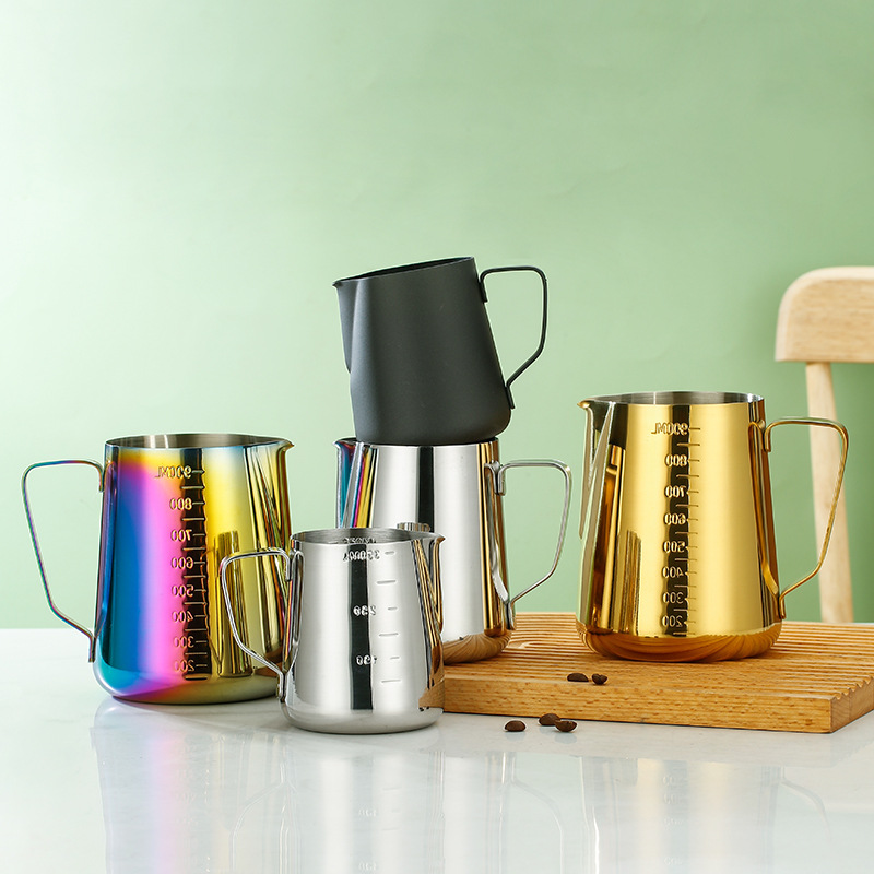Stainless Steel Latte With Scale Latte Art Cylinder Pointed Mouth Household Latte Milk Foam Cup