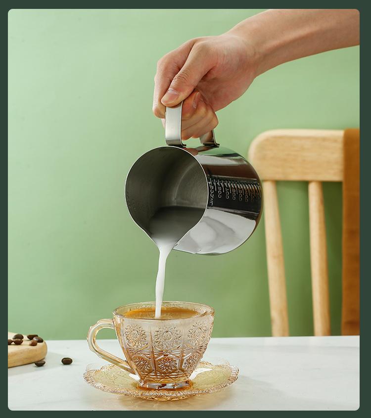 Stainless Steel Latte With Scale Latte Art Cylinder Pointed Mouth Household Latte Milk Foam Cup
