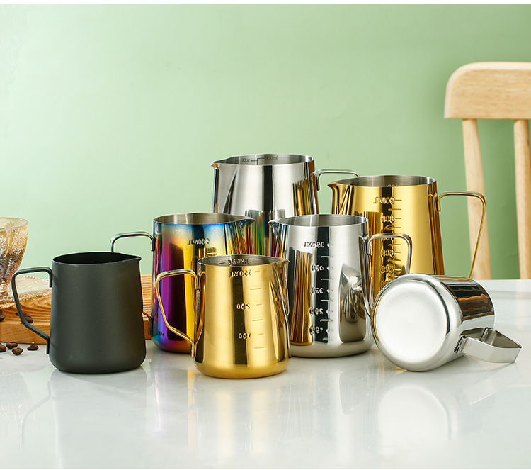 Stainless Steel Latte With Scale Latte Art Cylinder Pointed Mouth Household Latte Milk Foam Cup