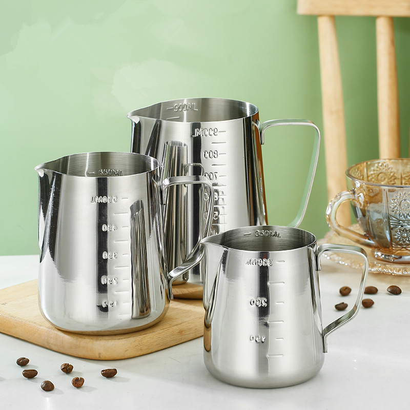 Stainless Steel Latte With Scale Latte Art Cylinder Pointed Mouth Household Latte Milk Foam Cup